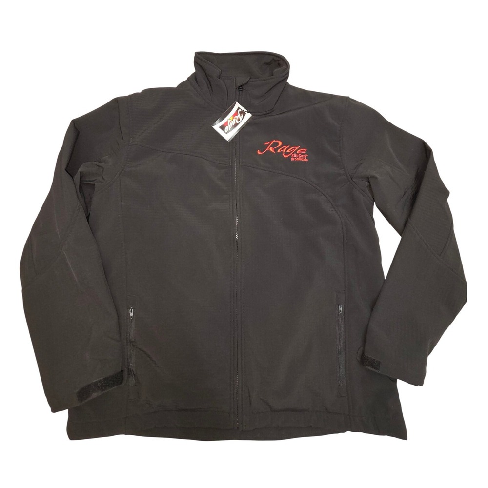 Rage SlipCam Broadheads Mens Large Black Softshell Full Zip Jacket Hunting Logo